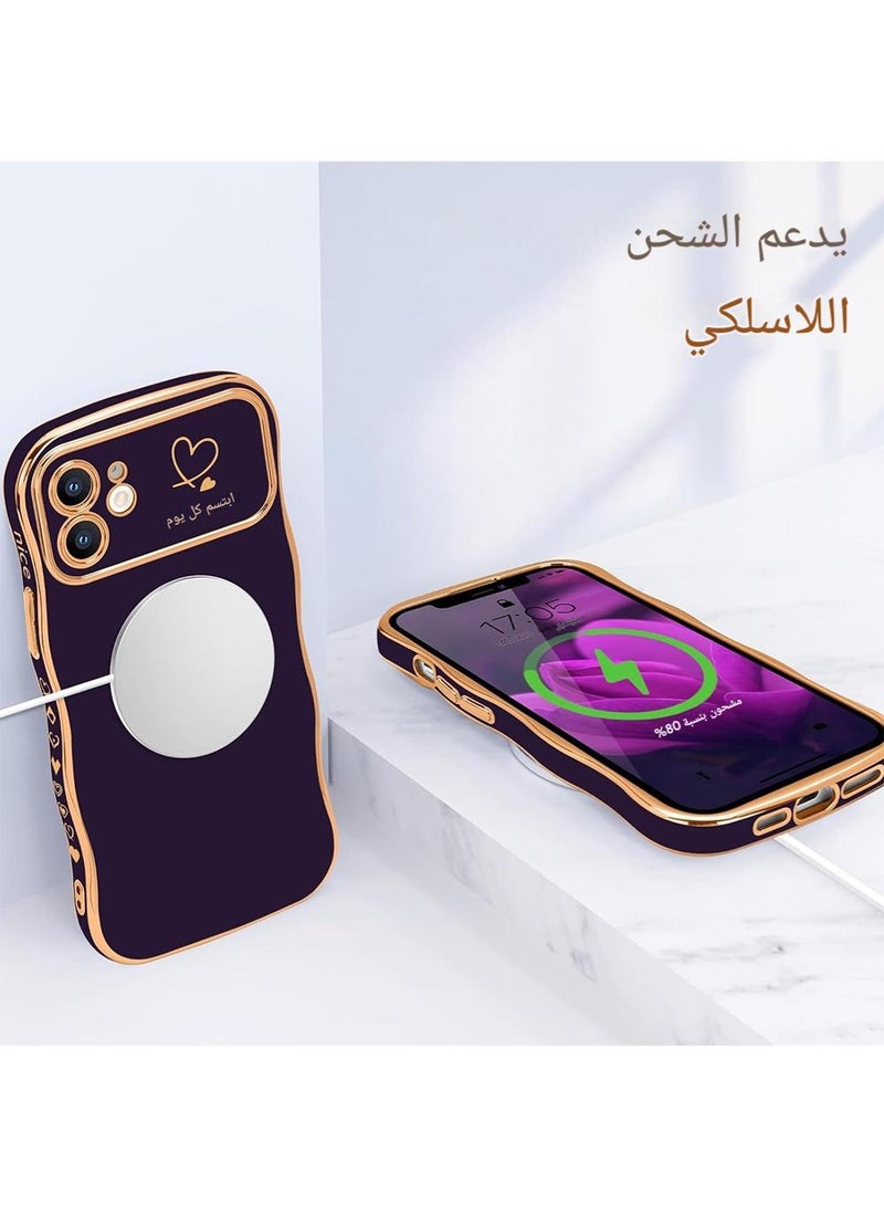 WRISTWISE غطاء حافظة لهاتف iPhone 12، إطار مموج لطيف على شكل قلب حب، غطاء حماية للكاميرا المرتفعة، غطاء فاخر مقاوم للصدمات لهاتف iPhone 12، أرجواني - Image 5
