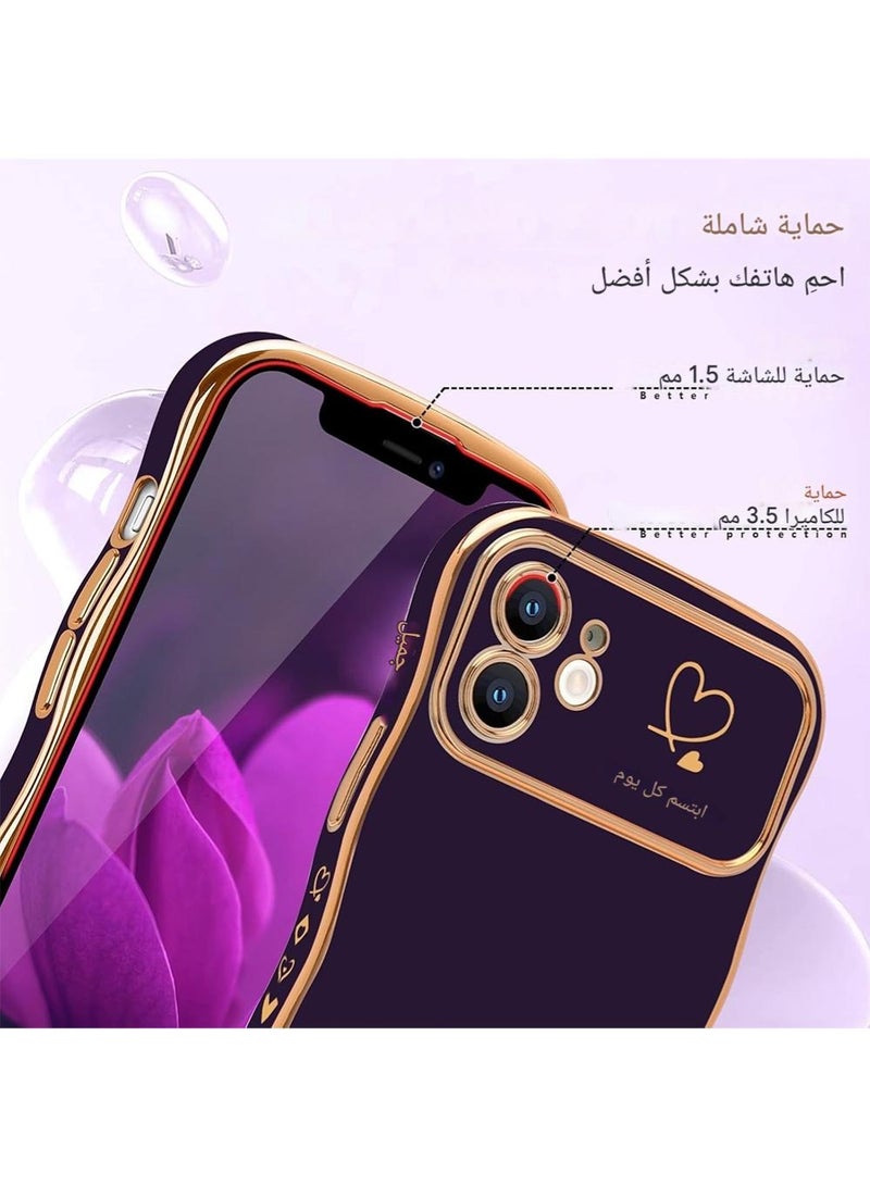 WRISTWISE غطاء حافظة لهاتف iPhone 12، إطار مموج لطيف على شكل قلب حب، غطاء حماية للكاميرا المرتفعة، غطاء فاخر مقاوم للصدمات لهاتف iPhone 12، أرجواني - Image 4