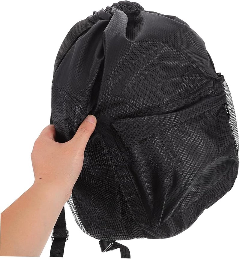 حقيبة ظهر أوكسفورد متينة بحبل سحب مقاومة للماء لحملات الجيم والرياضة مع جيوب شبكية باللون الأسود - Image 4