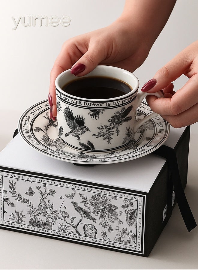 يمي طقم فناجين قهوة سيراميك وصحن، كوب شاي بورسلين بتصميم زهور عتيق مع صندوق هدايا، كوب قهوة مصنوع يدويًا على شكل زهرة، سعة 250 مل للمنزل أو المكتب - Image 1
