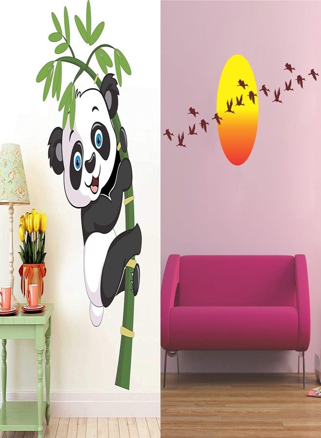 Walltech Set of 2 Wall Sticker Baby Panda and Sunrise with Flying Birds Wall Sticker - Image 1
