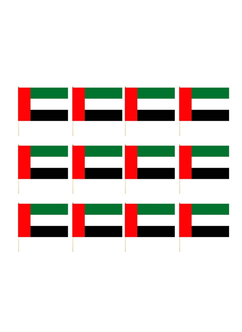 Yuwell 12 Pieces UAE Flag For National Day Celebration Hand Waving Desk Flags Wooden Sticks 40X30X60CM  - Image 1