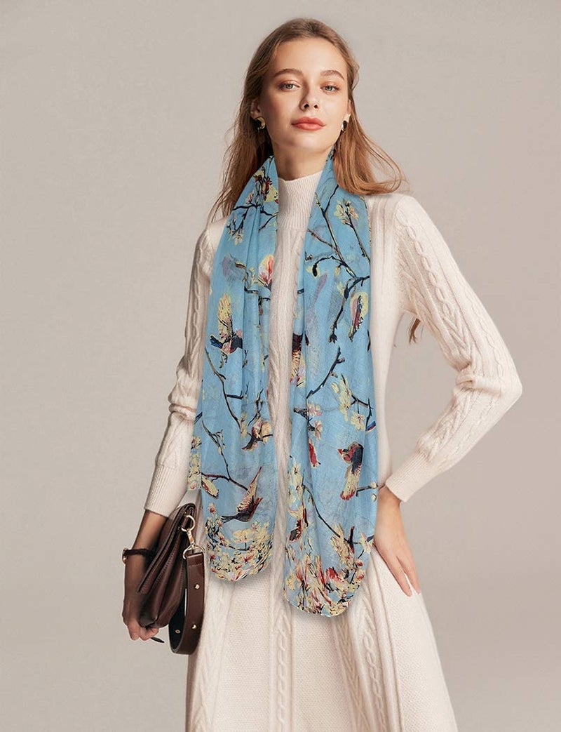 GERINLY Scarfs for Women Lightweight Birds Florals Scarves for Winter Outfits Accessories Head Wear Shawl - Image 3