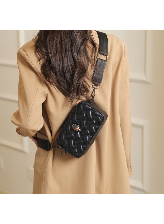 2024 Small Square Bag European And American Popular Shoulder Crossbody Camera Bag Wide Shoulder Strap Eagle Head Small Square Bag For Women-Color:Black-Size:20*7*10  - Image 5