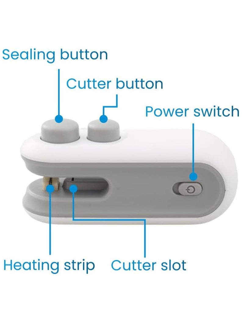 cyleto Mini Bag Sealer, USB-C rechargeable Bag Sealer, 2 in 1 Bag Sealer Heat Seal with Cutter and Magnet, Mini Bag Resealer Machine for Plastic Bags Snack Bags - Image 2