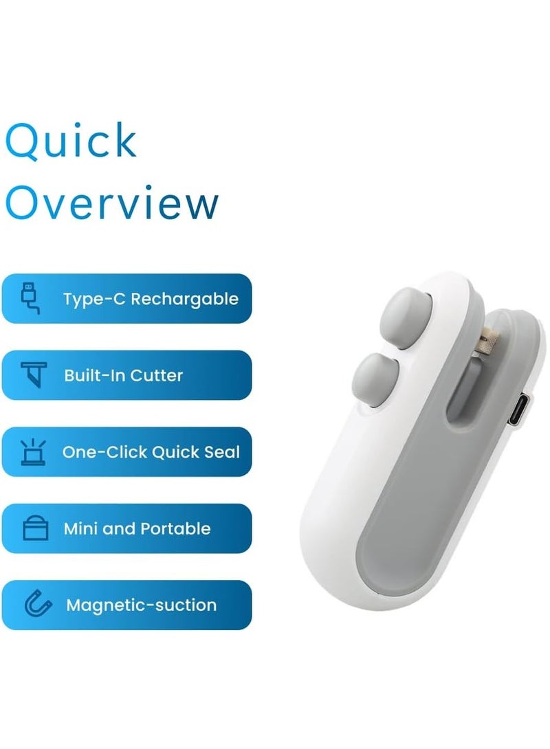 cyleto Mini Bag Sealer, USB-C rechargeable Bag Sealer, 2 in 1 Bag Sealer Heat Seal with Cutter and Magnet, Mini Bag Resealer Machine for Plastic Bags Snack Bags - Image 5