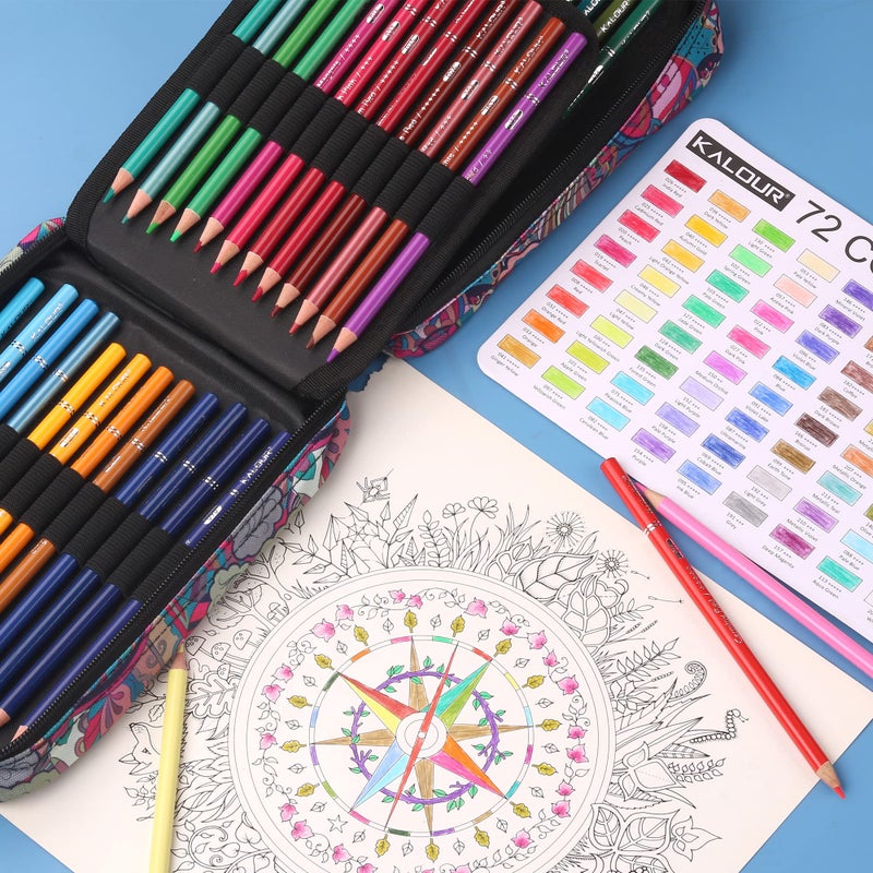 KALOUR 72 Colored Pencils for Adult Coloring Book,With Coloring Book,Zipper Slot Pencil Case,with Sharpener,Soft Core,7 Metallic Color,Ideal for Layering Blending,for Artists Beginners Kids(Pink) - Image 3