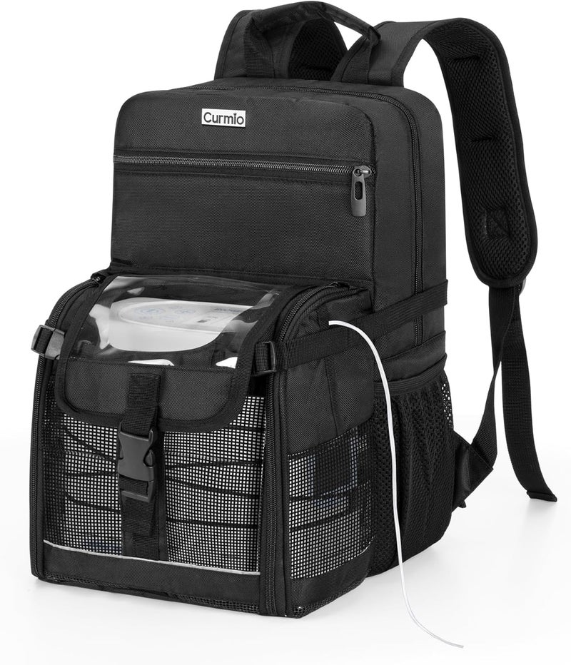 CURMIO CURMIO Travel Backpack Compatible with Inogen, OxyGo and Caire Units, Portable Oxygen Concentrator Bag with Storage Compartment, Black (Bag Only, Patent Pending)