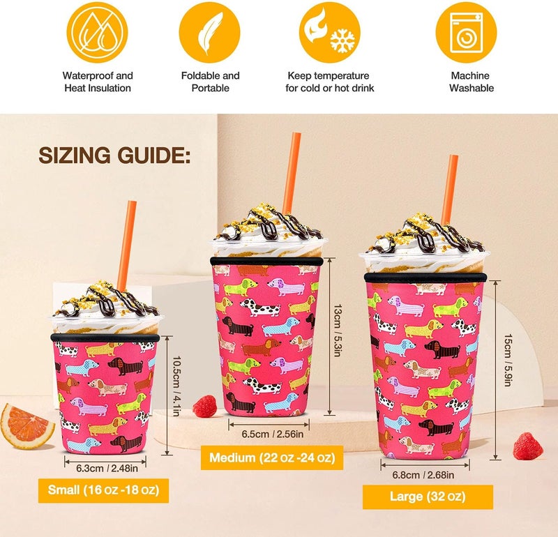 كي بي اكس 3 Pack Iced Coffee Cup Sleeve for Large Sized Cups, Reusable Neoprene Iced Coffee Cup Holder for Hot Cold Drinks, Compatible with Starbucks, Dunkin Donuts, and More - Image 2