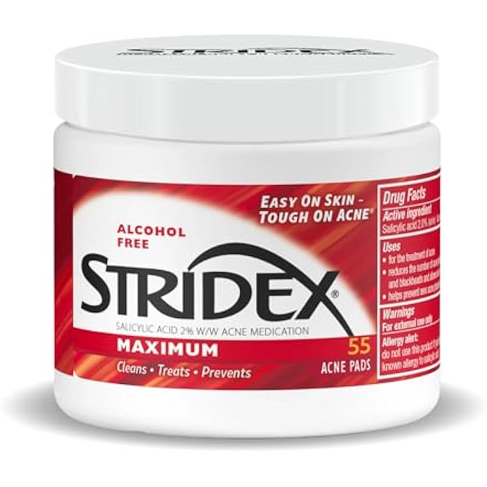 Stridex Medicated Acne Pads, Maximum, 55 Count – Facial Cleansing Wipes, Alcohol Free, Acne Treatment for Face, For Moderate Acne, Smooth Application - Image 1