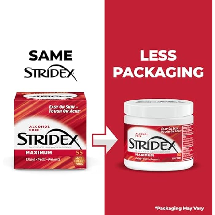 Stridex Medicated Acne Pads, Maximum, 55 Count – Facial Cleansing Wipes, Alcohol Free, Acne Treatment for Face, For Moderate Acne, Smooth Application - Image 2