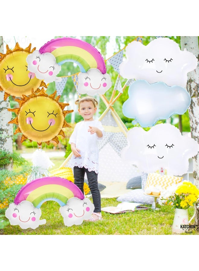 كاتشون مجموعة بالونات الشمس وقوس قزح والسحب - كبيرة، ٣١ بوصة، عبوة من ٧ قطع | ديكورات بالونات الشمس والسحب | بالونات مايلر السحابية | ديكورات حفلات استقبال المولود الجديد، ديكورات حفلات "على السحابة التاسعة" - Image 2
