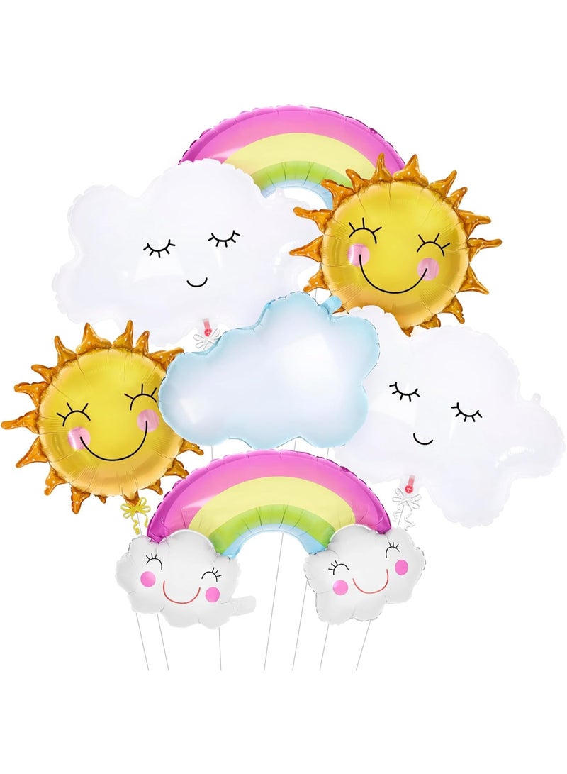 كاتشون مجموعة بالونات الشمس وقوس قزح والسحب - كبيرة، ٣١ بوصة، عبوة من ٧ قطع | ديكورات بالونات الشمس والسحب | بالونات مايلر السحابية | ديكورات حفلات استقبال المولود الجديد، ديكورات حفلات "على السحابة التاسعة" - Image 1