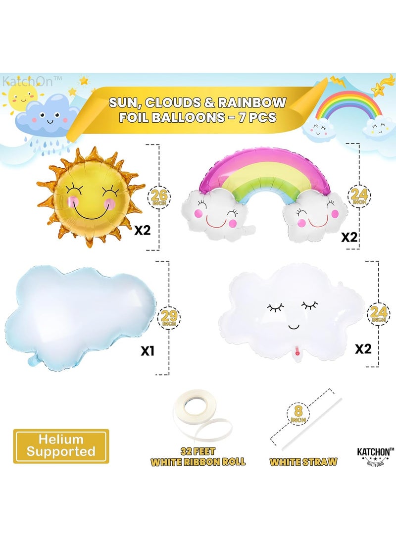 كاتشون مجموعة بالونات الشمس وقوس قزح والسحب - كبيرة، ٣١ بوصة، عبوة من ٧ قطع | ديكورات بالونات الشمس والسحب | بالونات مايلر السحابية | ديكورات حفلات استقبال المولود الجديد، ديكورات حفلات "على السحابة التاسعة" - Image 3