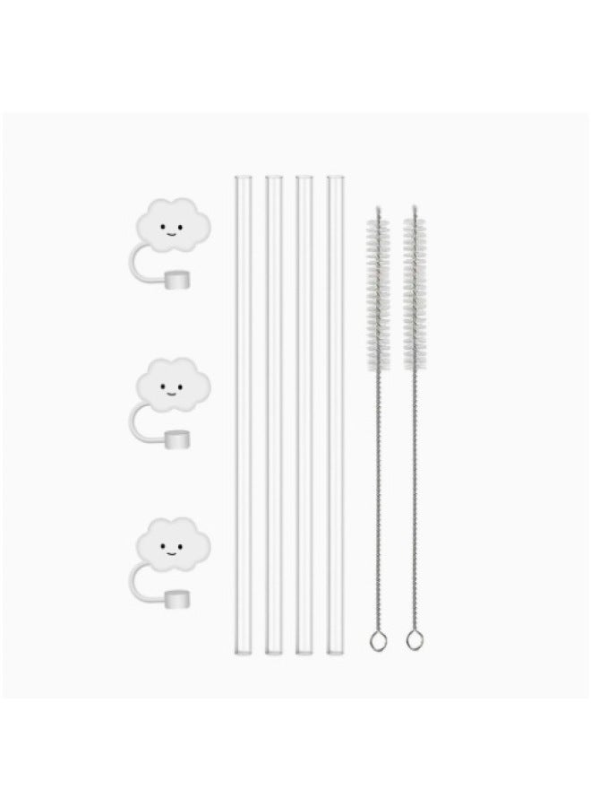 Cross-border Stanley PE Straw Replacement Suit Cloud Straw Cap Three-piece Set Stanley Water Cup 40oz Straw-Color:4 Tubes + 2 Brushes + 1 Cloud Straw Cap  - Image 1