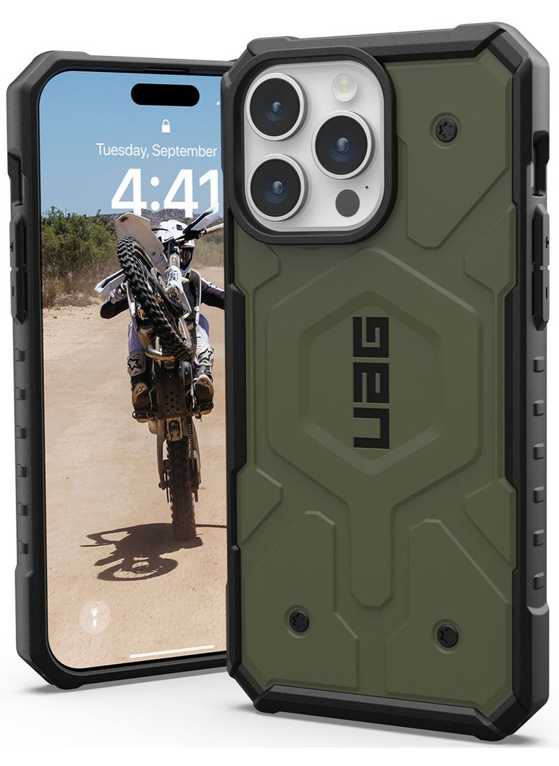 Urban Armor Gear - UAG Pathfinder MagSafe for iPhone 15 Pro Max Case Cover [18 Feet Drop Tested]  - Olive Drab - Image 1