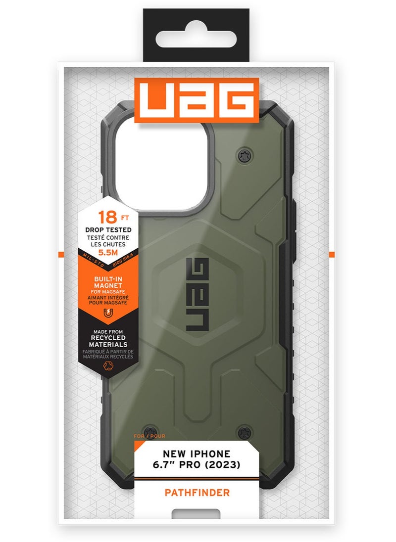Urban Armor Gear - UAG Pathfinder MagSafe for iPhone 15 Pro Max Case Cover [18 Feet Drop Tested]  - Olive Drab - Image 1