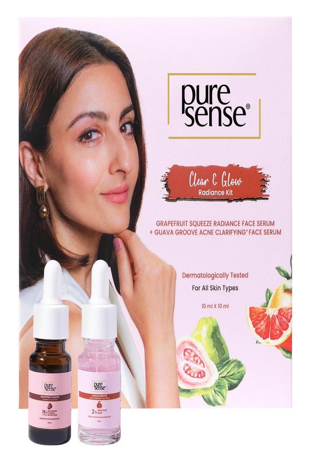 PureSense Clear & Glow Grapefruit Face Serum + Salicylic Acid Guava Acne Face Serum AM-PM Regime Travel Kit with Vit C | All Skin Types | Non Sticky | Men and Women (10ml x 2) - Image 1