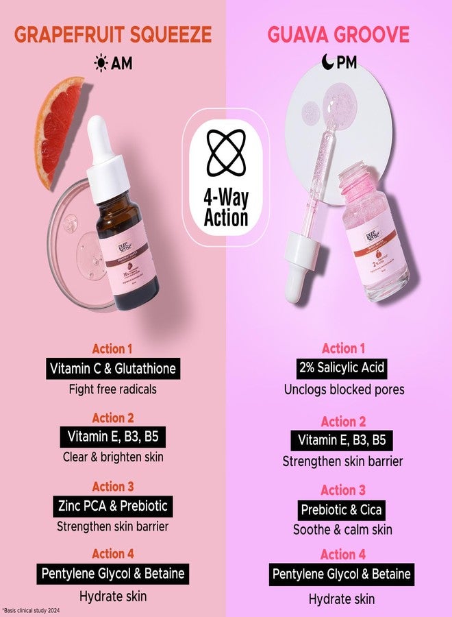 PureSense Clear & Glow Grapefruit Face Serum + Salicylic Acid Guava Acne Face Serum AM-PM Regime Travel Kit with Vit C | All Skin Types | Non Sticky | Men and Women (10ml x 2) - Image 5