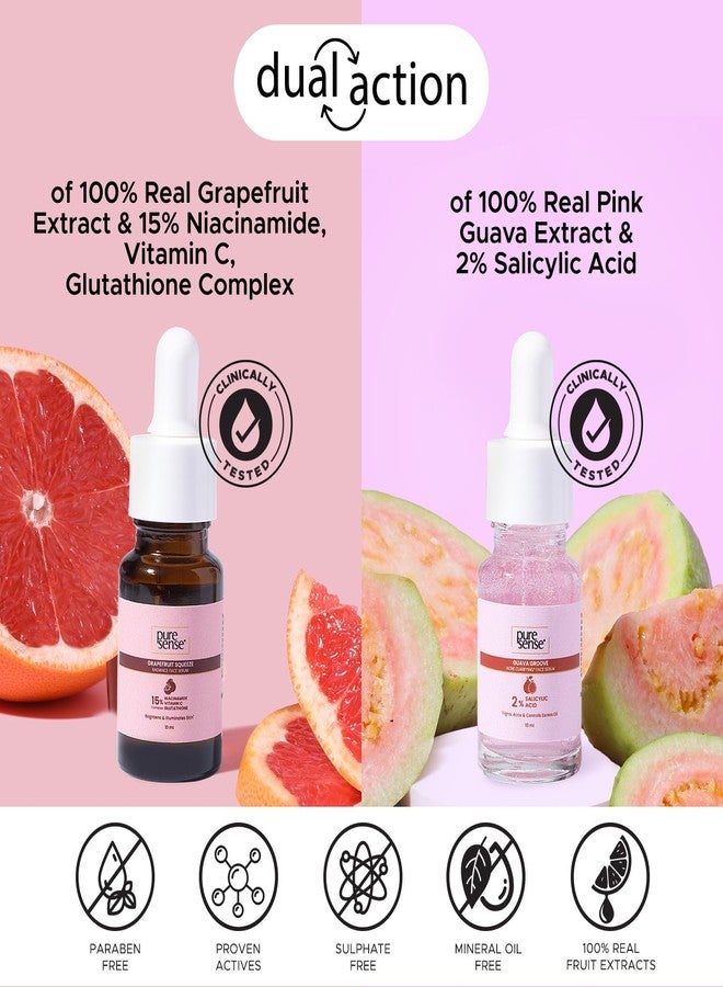PureSense Clear & Glow Grapefruit Face Serum + Salicylic Acid Guava Acne Face Serum AM-PM Regime Travel Kit with Vit C | All Skin Types | Non Sticky | Men and Women (10ml x 2) - Image 2