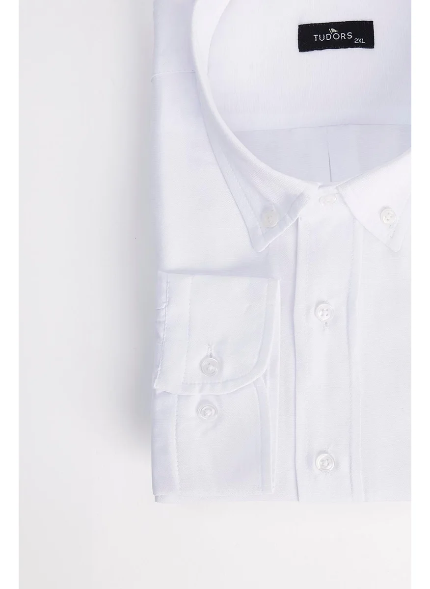 Tudors Men's Big Size Large Size Embroidered Oxford Texture Pocket White Collar Button-down Shirt
