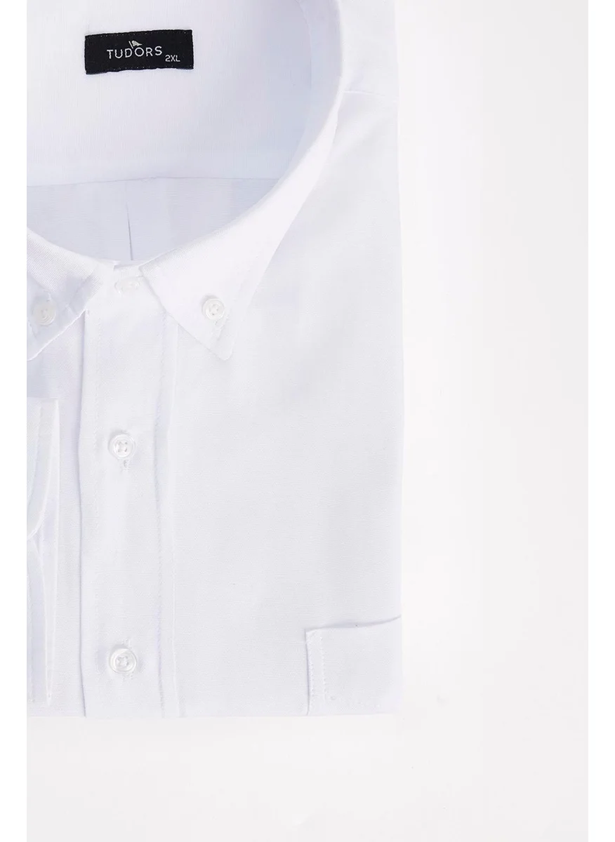 Tudors Men's Big Size Large Size Embroidered Oxford Texture Pocket White Collar Button-down Shirt