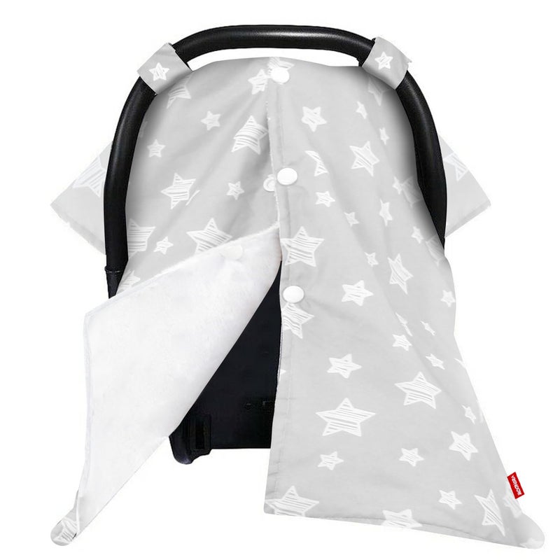 Moonsea Baby Carseat Canopy Opening Minky Car Seat Cover for Babies Star Print Grey Car Seat Canopy Nursing Scarf Warm Carseat Canopy for Newborn