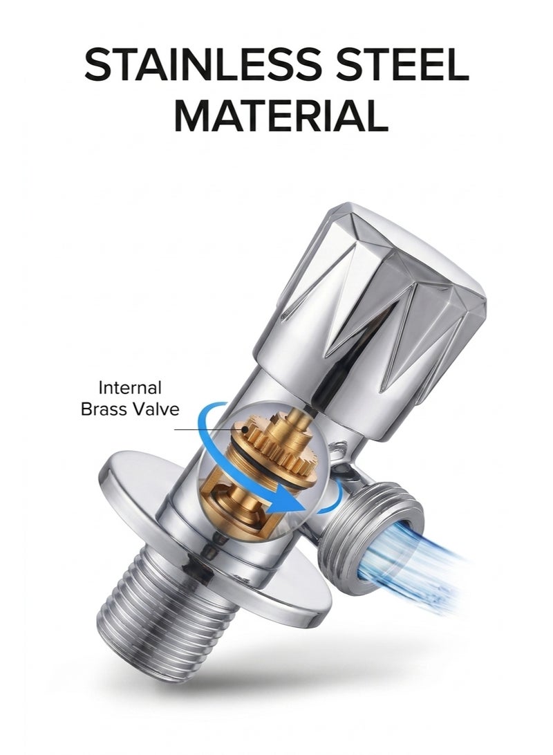 SUS304 Stainless Steel Angle Valve G1/2, Water Shut Off Stop Valve with Premium Ceramic Cartridge, Leak-Proof Anti-Rust Valve for Bathroom, Toilet, Wash Basin, Kitchen & Bidet Sprayer - Image 4