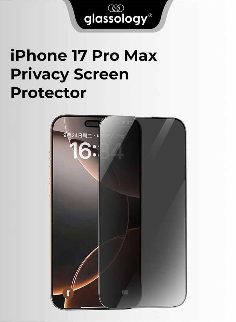 glassology iPhone 17 Pro Max Privacy Screen Protector 6.9 Inch 9H Anti‑Spy Tempered Glass, Ultra HD Clear, Scratch‑Resistant, Anti‑Fingerprint, Military‑Grade Bubble‑Free Protection - Image 1
