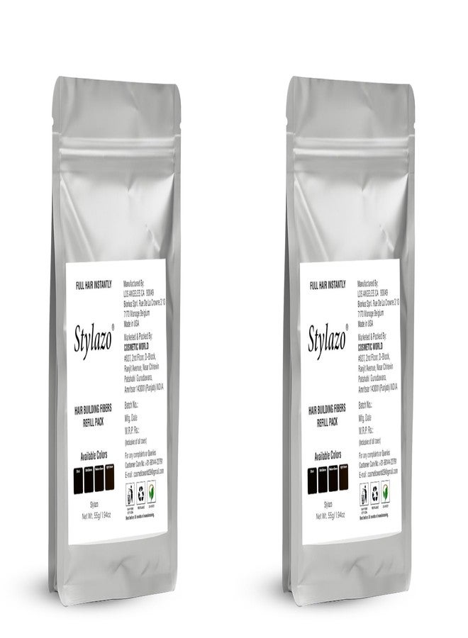 Stylazo Hair Building Fibers For Thin & Fine Hair -Hair Thickening Fibers Refill Pack (55g Black) Pack of 2 - Image 2