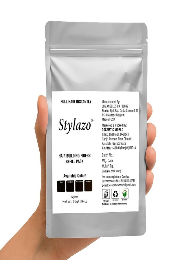 Stylazo Hair Building Fibers For Thin & Fine Hair -Hair Thickening Fibers Refill Pack (55g Black) Pack of 2 - Image 3