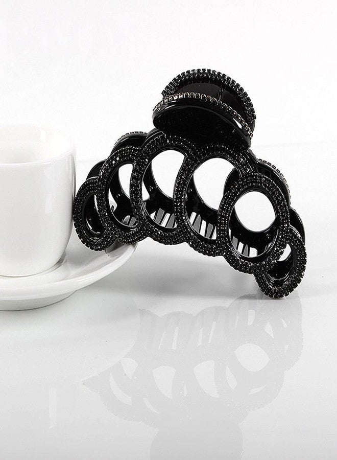 Fodattm Large Elegant Fancy Rhinestones Hair Claw Clips Hair Clamp Crystal Jaw Clips Hairpins for Women Lady (Black) - Image 5