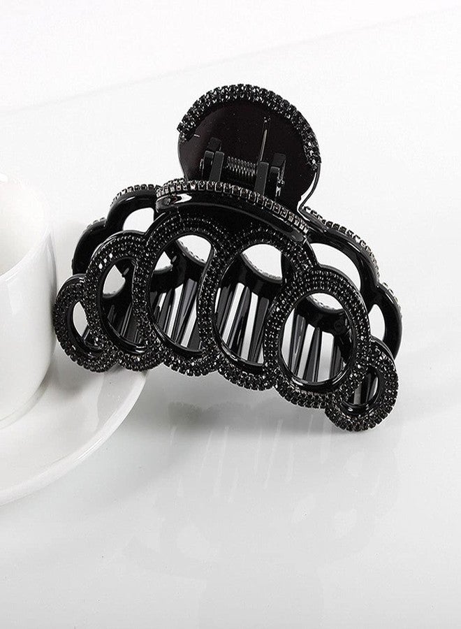 Fodattm Large Elegant Fancy Rhinestones Hair Claw Clips Hair Clamp Crystal Jaw Clips Hairpins for Women Lady (Black) - Image 2