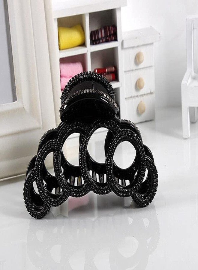 Fodattm Large Elegant Fancy Rhinestones Hair Claw Clips Hair Clamp Crystal Jaw Clips Hairpins for Women Lady (Black) - Image 4
