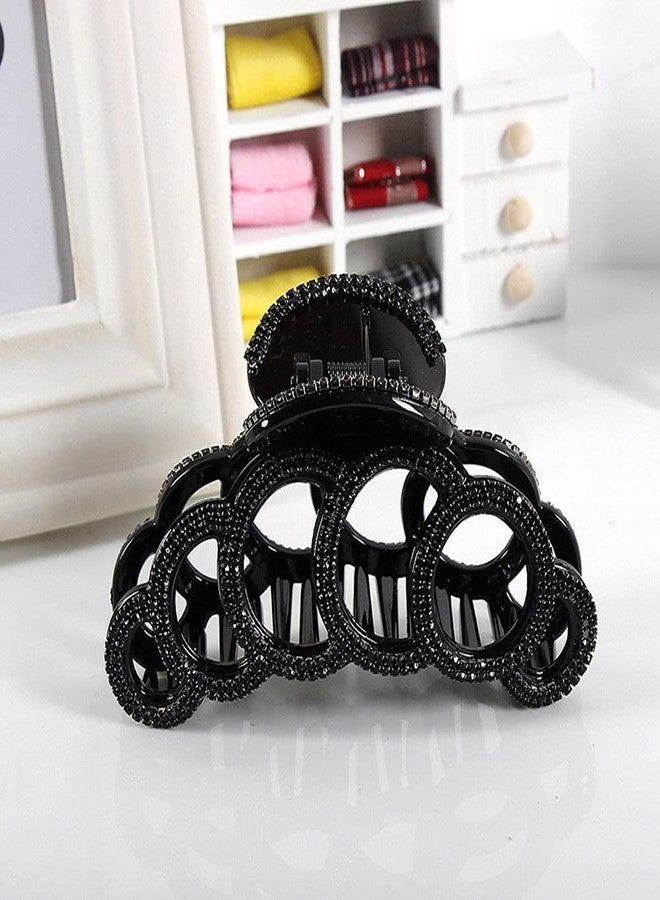Fodattm Large Elegant Fancy Rhinestones Hair Claw Clips Hair Clamp Crystal Jaw Clips Hairpins for Women Lady (Black) - Image 3