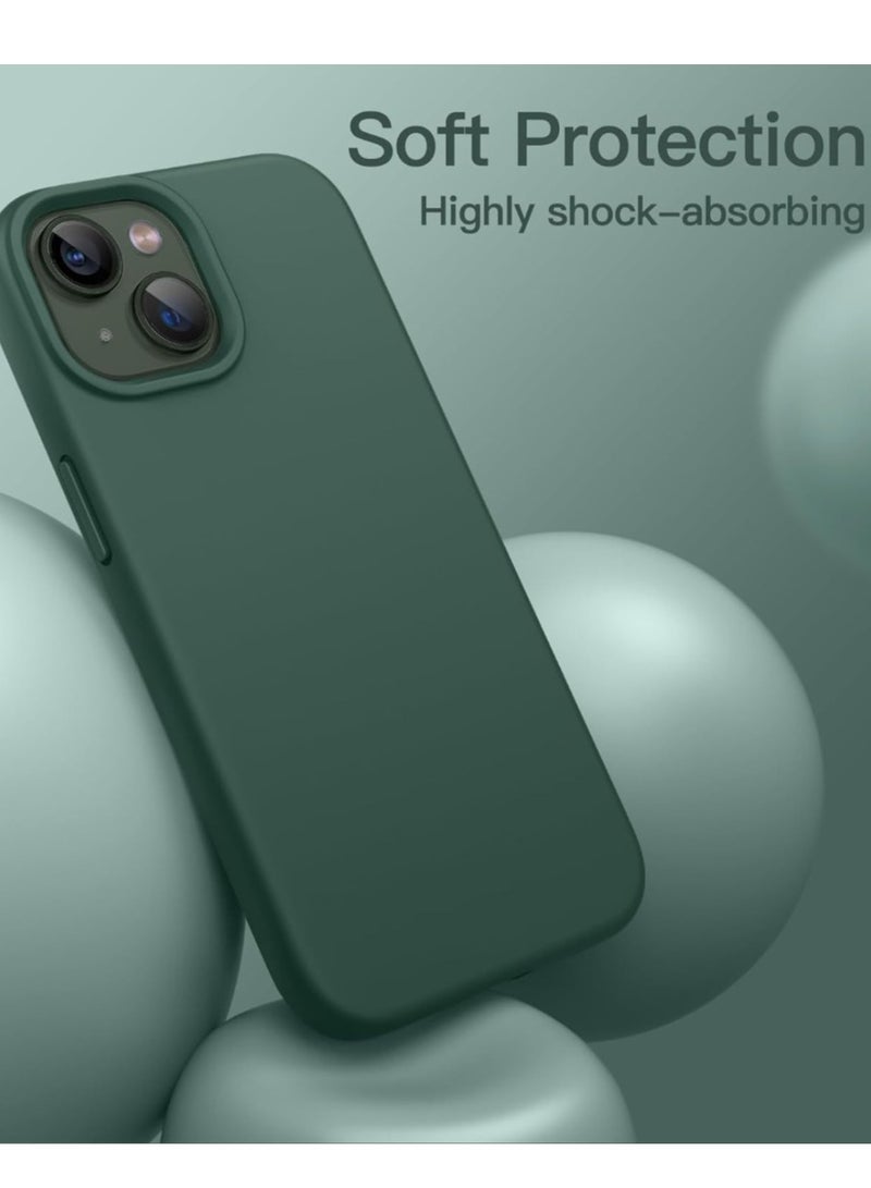 جي تيك حافظة سيليكون لهاتف آيفون 13 مقاس 6.1 بوصة، ناعمة الملمس، حافظة هاتف واقية لكامل الجسم، غطاء مقاوم للصدمات مع بطانة من الألياف الدقيقة أخضر منتصف الليل - Image 3
