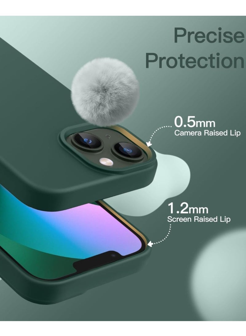 جي تيك حافظة سيليكون لهاتف آيفون 13 مقاس 6.1 بوصة، ناعمة الملمس، حافظة هاتف واقية لكامل الجسم، غطاء مقاوم للصدمات مع بطانة من الألياف الدقيقة أخضر منتصف الليل - Image 4