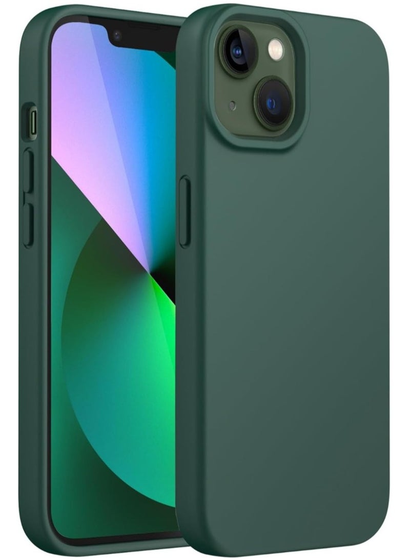 جي تيك حافظة سيليكون لهاتف آيفون 13 مقاس 6.1 بوصة، ناعمة الملمس، حافظة هاتف واقية لكامل الجسم، غطاء مقاوم للصدمات مع بطانة من الألياف الدقيقة أخضر منتصف الليل - Image 1