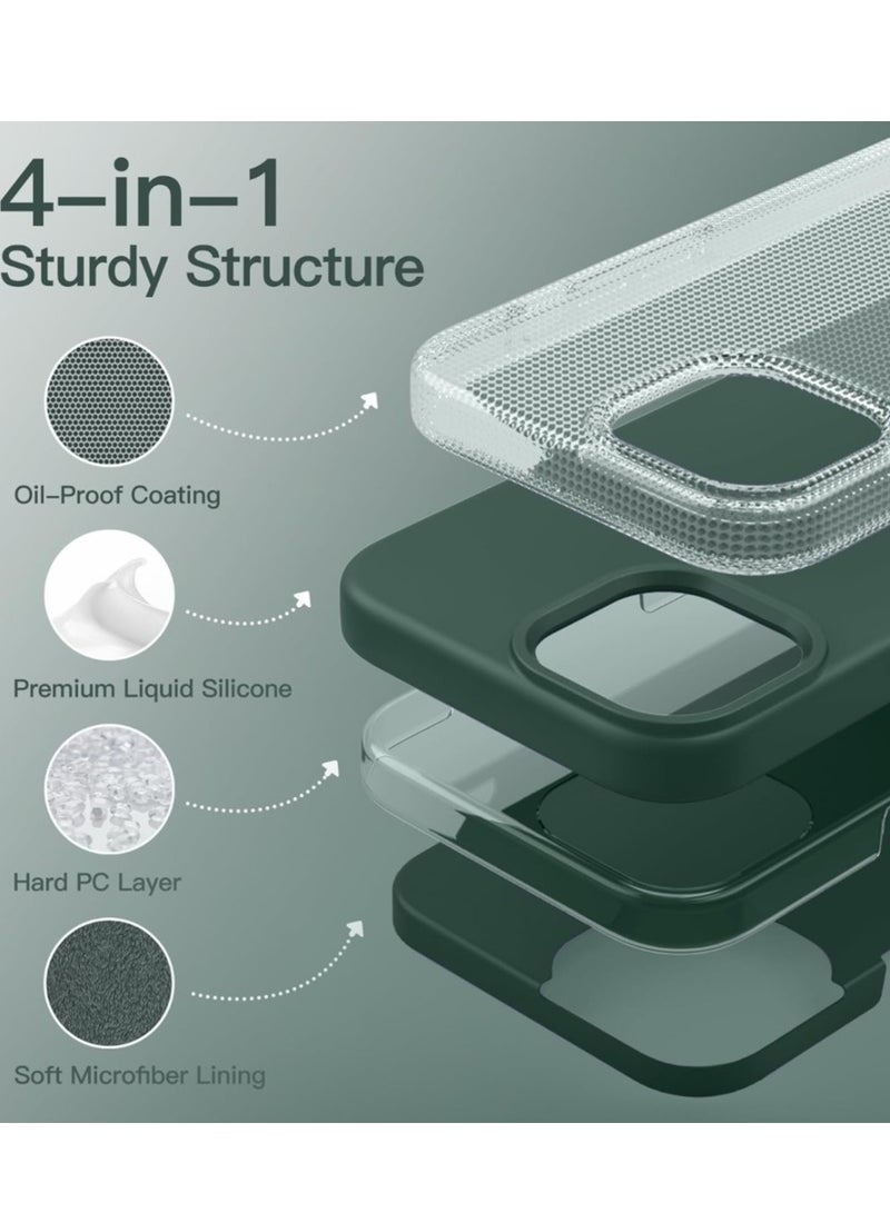 جي تيك حافظة سيليكون لهاتف آيفون 13 مقاس 6.1 بوصة، ناعمة الملمس، حافظة هاتف واقية لكامل الجسم، غطاء مقاوم للصدمات مع بطانة من الألياف الدقيقة أخضر منتصف الليل - Image 2