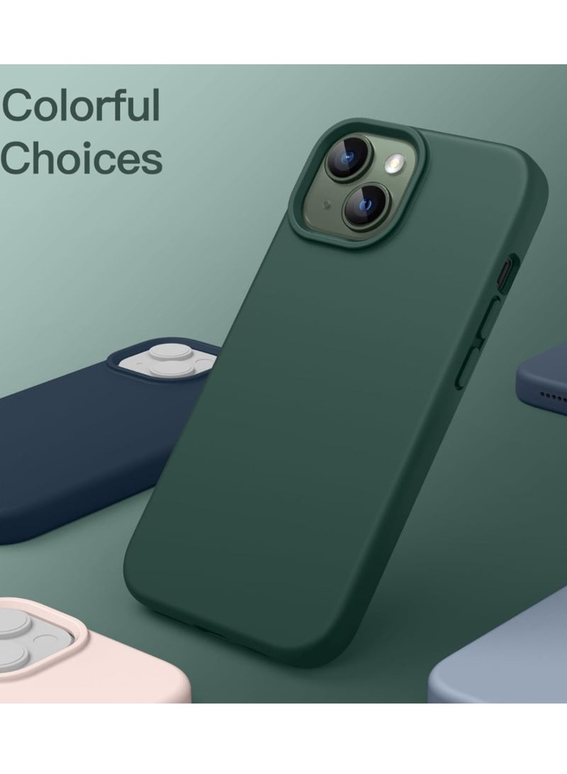 جي تيك حافظة سيليكون لهاتف آيفون 13 مقاس 6.1 بوصة، ناعمة الملمس، حافظة هاتف واقية لكامل الجسم، غطاء مقاوم للصدمات مع بطانة من الألياف الدقيقة أخضر منتصف الليل - Image 5