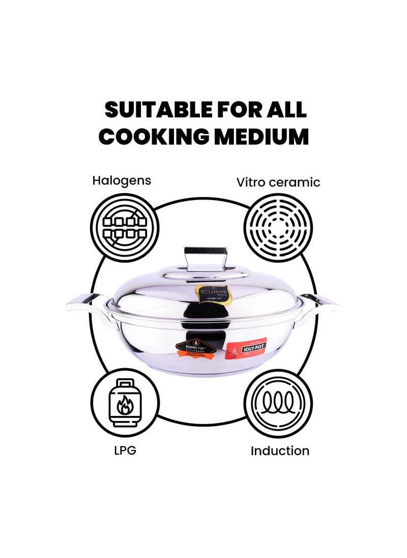 EUROstyle KITCHENWARE COOK WITH COMFORT EuroStyle Delight Sandwich Bottom Idli cookware Stainless Steel kadai Idli maker 2 In 1 Highly Performance Idli Plate 7 pitsStainless Steel EUS_Delight_SB_IKD_E  - Image 4