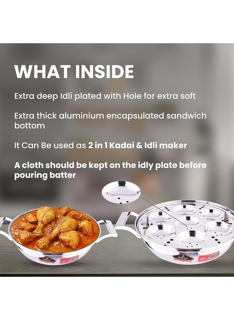 EUROstyle KITCHENWARE COOK WITH COMFORT EuroStyle Delight Sandwich Bottom Idli cookware Stainless Steel kadai Idli maker 2 In 1 Highly Performance Idli Plate 7 pitsStainless Steel EUS_Delight_SB_IKD_E  - Image 3