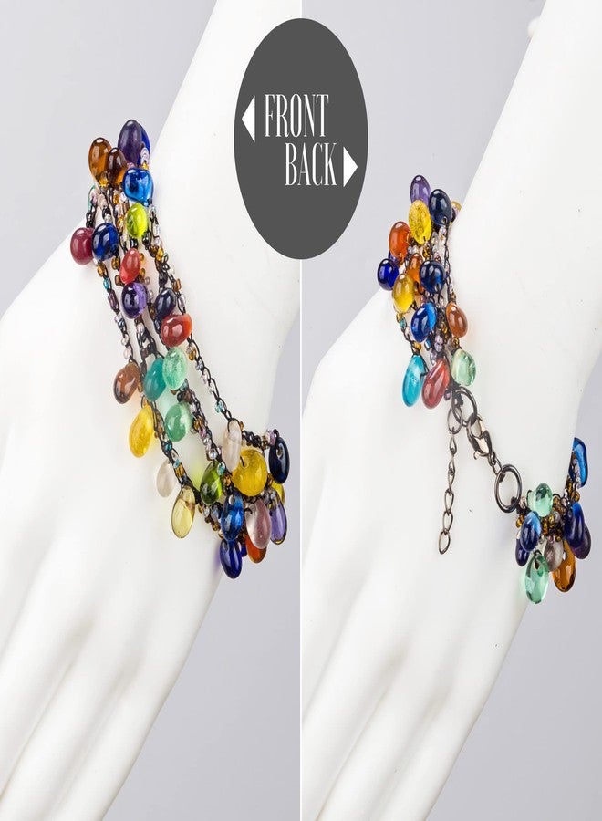 SPUNKYsoul Statement Bead Bracelet - Multi-Strand Color-Pop Design with Mixed Beads, Glass Drops & Wire-Wrapped Style for the Artistic, Boho Soul (Multi Colored) - Image 5