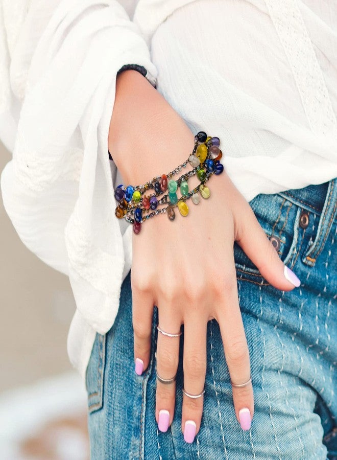 SPUNKYsoul Statement Bead Bracelet - Multi-Strand Color-Pop Design with Mixed Beads, Glass Drops & Wire-Wrapped Style for the Artistic, Boho Soul (Multi Colored) - Image 2