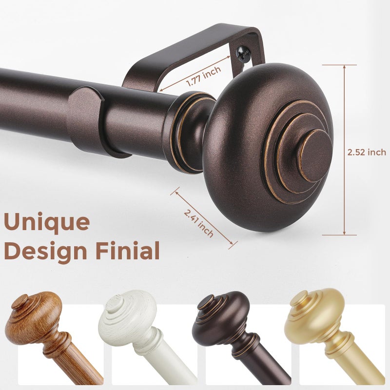 Wolistsa Bronze Curtain Rods for Windows 48 to 84 Inch, Decorative Heavy Duty Single-Side Adjustable 1'' Antique Brown Curtain Rod, Vintage Rustic Metal Drapery Pole for Farmhouse Bedroom Living Room - Image 2