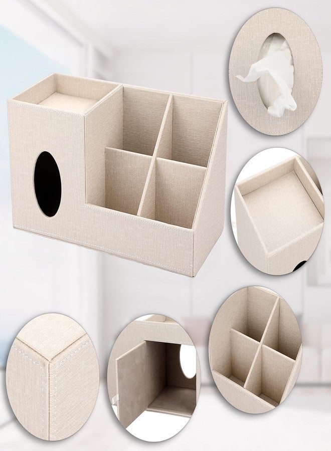 Sumnacon Square Linen Tissue Box Cover - Decorative Cube Tissue Cover with Side and Top Organizer, Modern Tissue Holder for Living Room Vanity Night Stand Table Countertop Office, Beige - Image 5