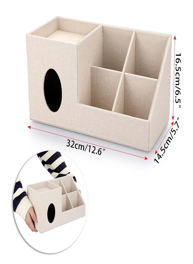 Sumnacon Square Linen Tissue Box Cover - Decorative Cube Tissue Cover with Side and Top Organizer, Modern Tissue Holder for Living Room Vanity Night Stand Table Countertop Office, Beige - Image 4