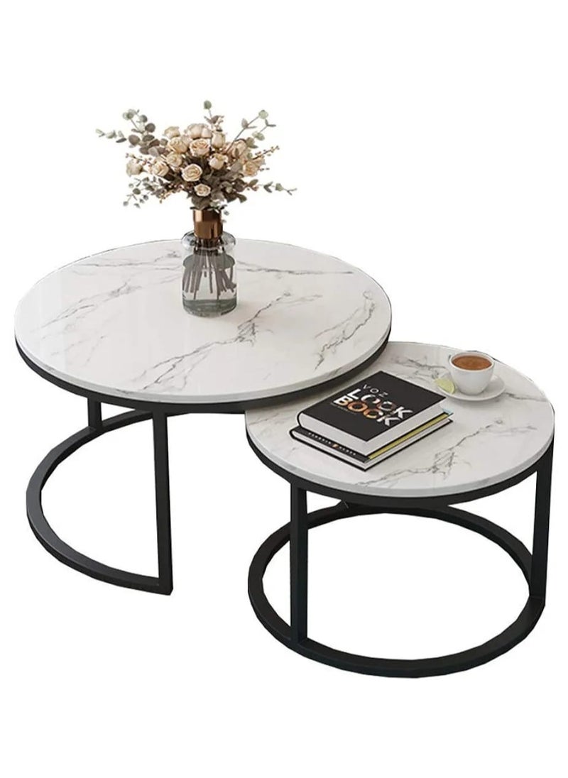 DubaiGallery - coffee table Nordic White Round Nesting Table Small Coffee Table, White Natural Tabletop, Suitable for Living Room Office Hotel Furniture - Image 1