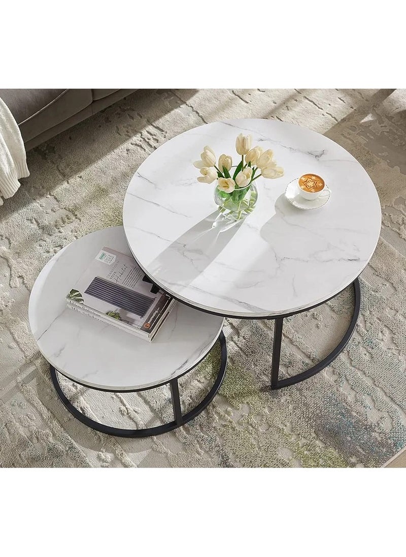 DubaiGallery - coffee table Nordic White Round Nesting Table Small Coffee Table, White Natural Tabletop, Suitable for Living Room Office Hotel Furniture - Image 1