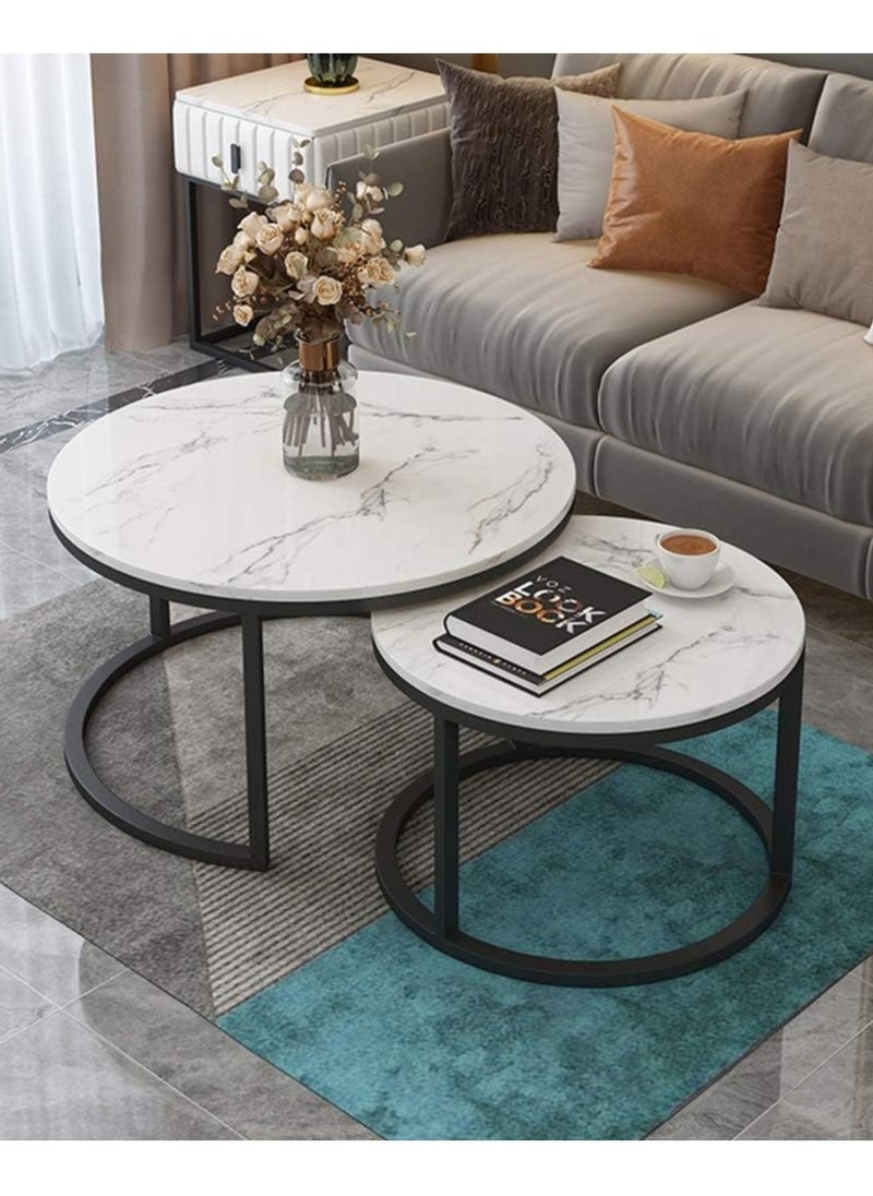 DubaiGallery - coffee table Nordic White Round Nesting Table Small Coffee Table, White Natural Tabletop, Suitable for Living Room Office Hotel Furniture - Image 1
